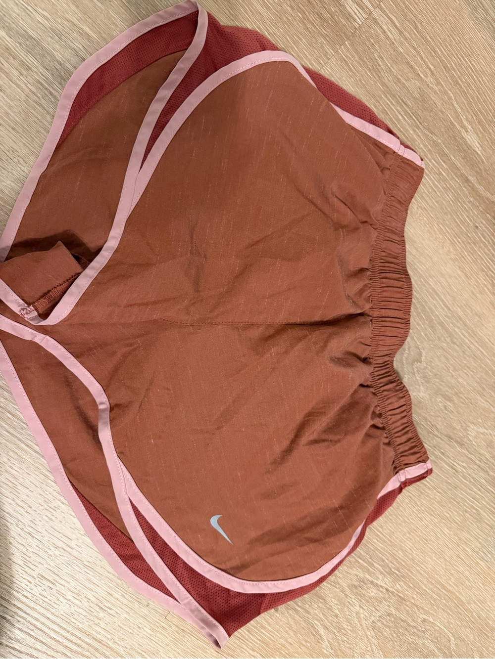 Nike Dri-FIT Rust Brown Running Shorts Pink Trim Size L